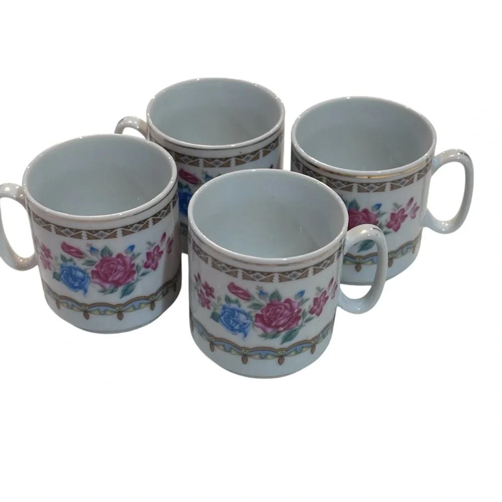 Vintage Floral Porcelain Tea‎ or Demitasse Cups – Set of 4 – Made in China